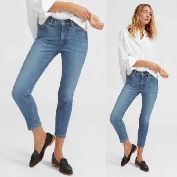 Everlane Mid Rise Skinny Ankle Denim Jean Size 25 Perfect Mid Blue Stretch Comfy - Picture 1 of 15